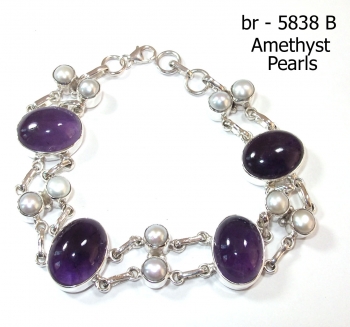 925 silver amethyst and pearl bracelet